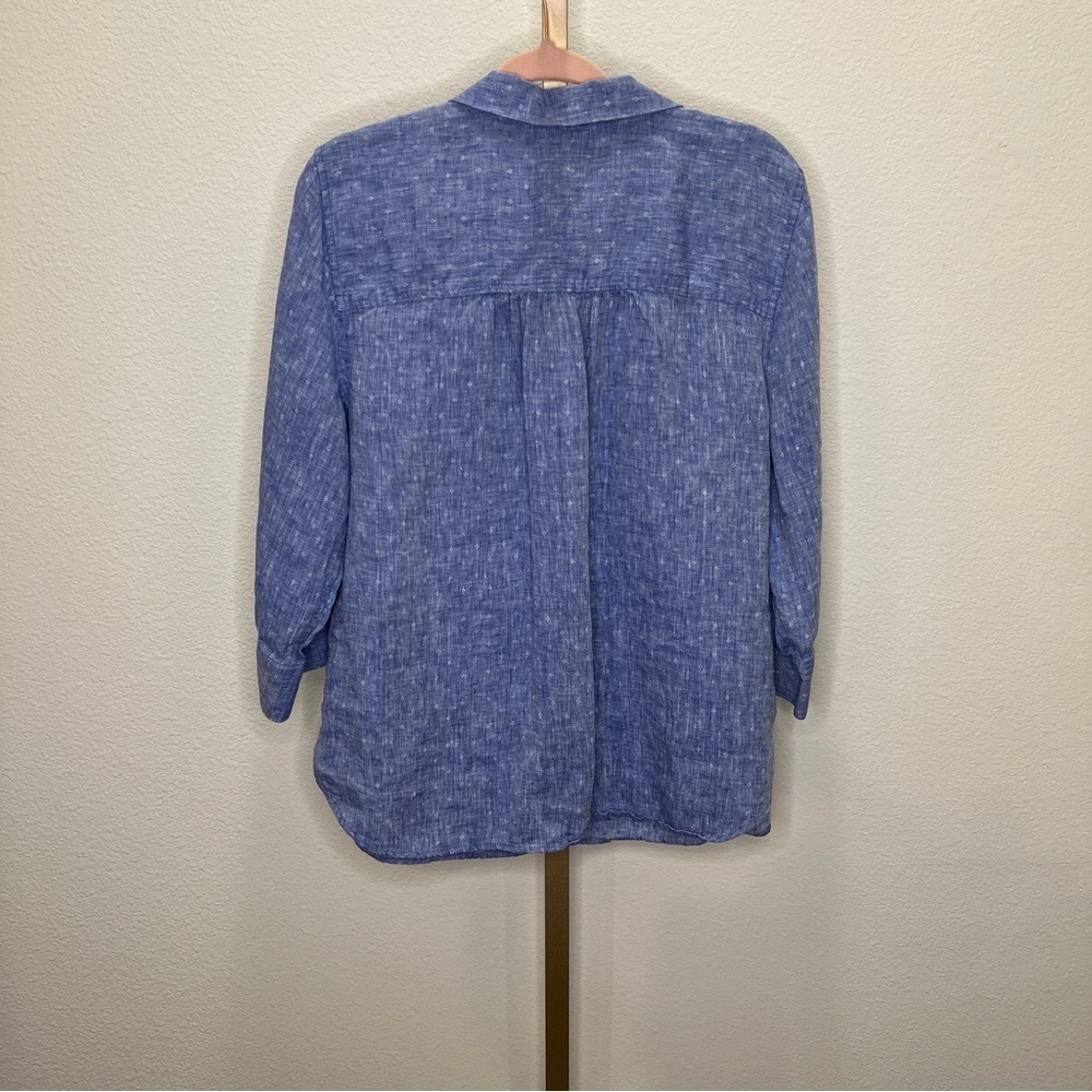 Chico’s Linen Chambray button down Blouse 3/4 Sleeve Blue XL (3) - Picture 6 of 7